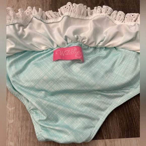 Well Dressed Wolf Go Wildling Turquoise Blue 2 piece Swim Bikini, Girls Sz 7,EUC